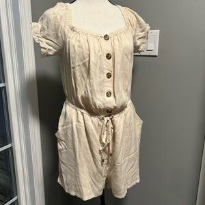 GUESS Cream Button-Front Short Sleeve Romper